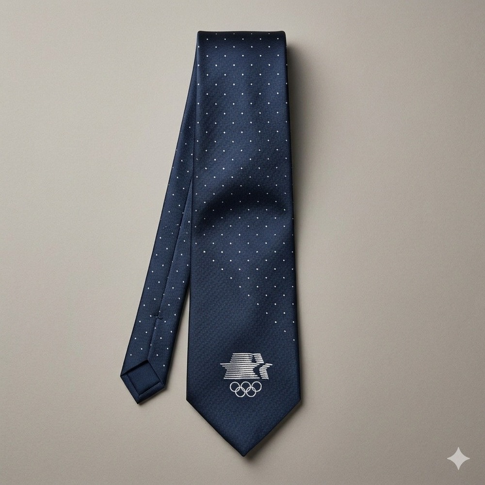 Vintage 1984 LA Olympics Cervantes Navy ‎ Polka Dot Tie  USA Made